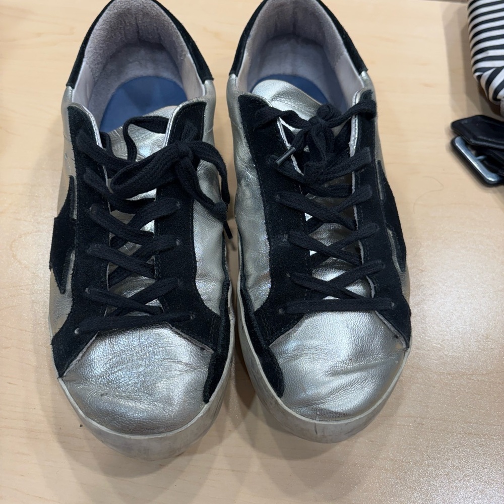Golden Goose Silver and Black Sneakers